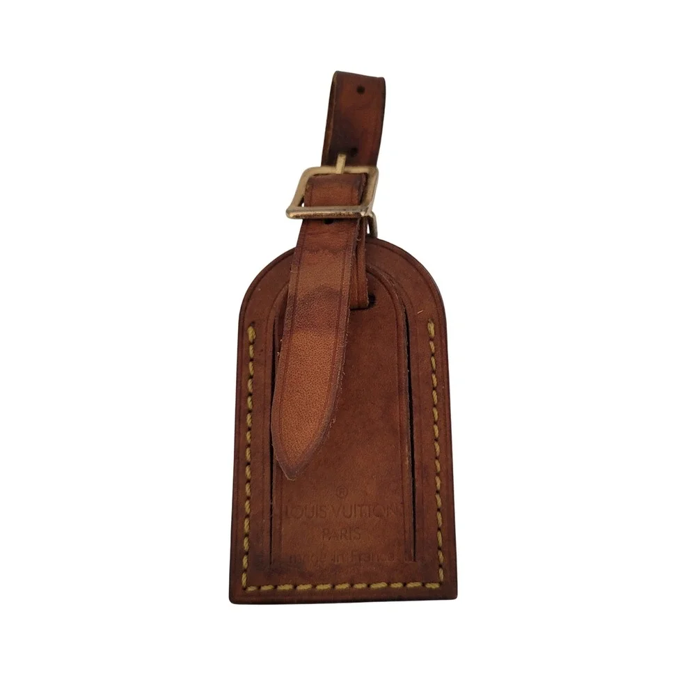 Louis Vuitton Vintage Vachetta Leather Luggage Tag Brown Gold Buckle Made France
